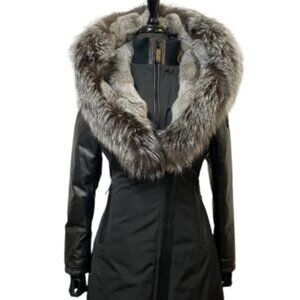 Fox Fur Collar Puffer Jacket Leather Trim
